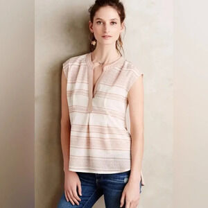 POSTMARK by ANTHROPOLOGIE Egress Splitneck‎ Tee in Nude Stripe